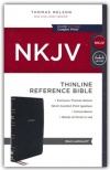 NKJV Thinline Reference Bible, Comfort Print - Black Leathersoft